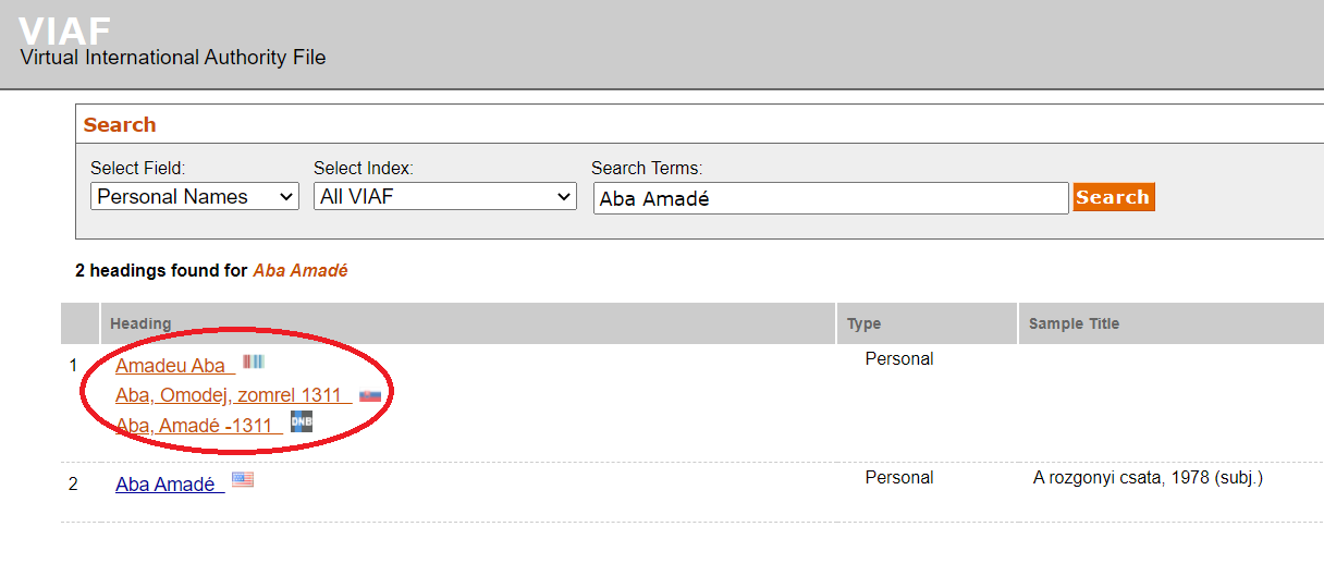Keresés a VIAF-ban